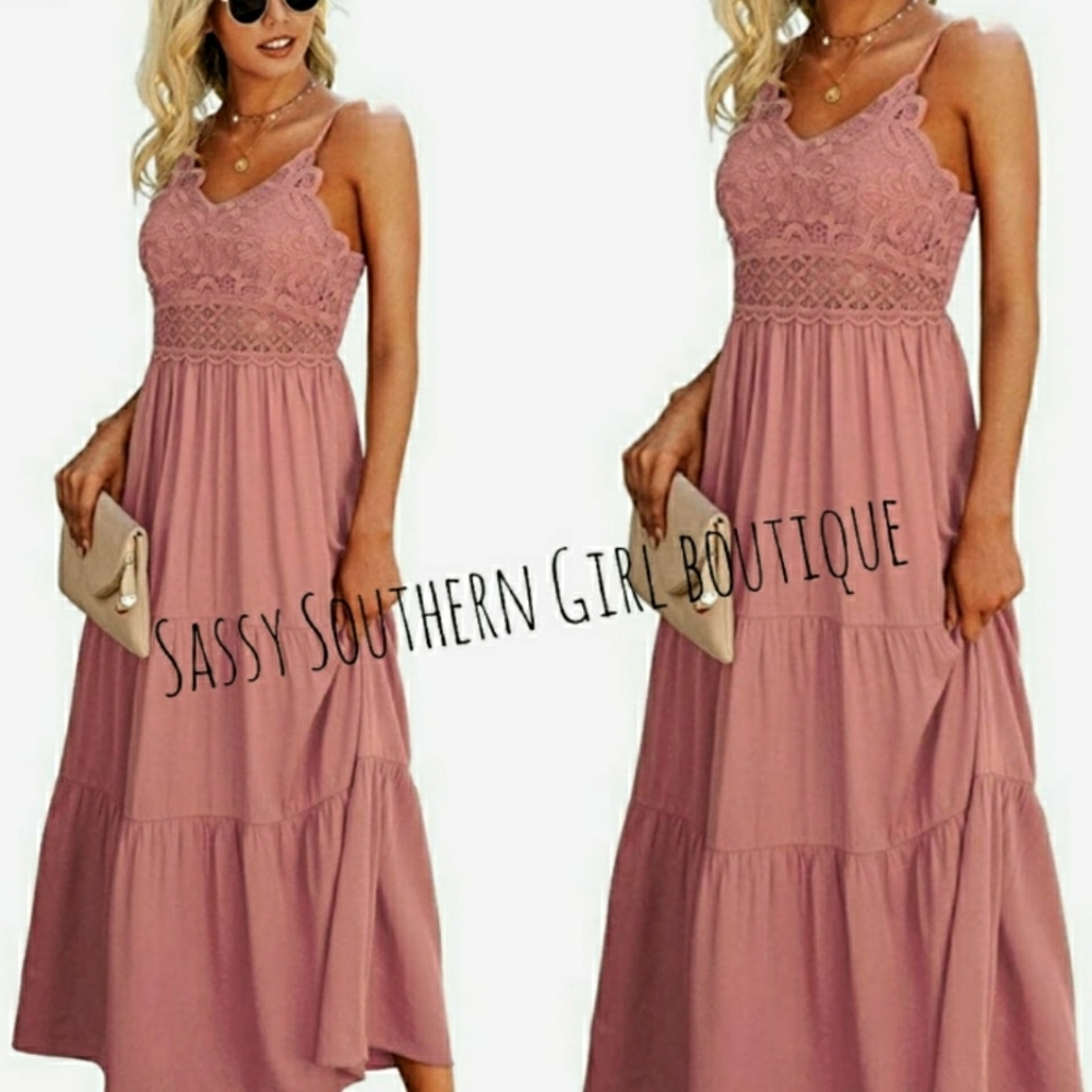 🆕⭐Boho rose pink lace maxi dress - Picture 3 of 12